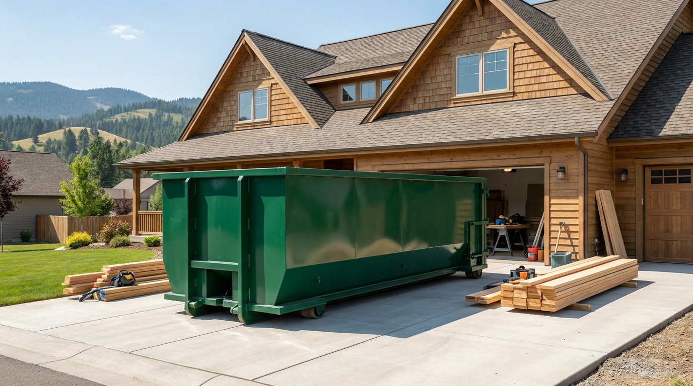 Roll-off dumpster on a driveway in Laporte